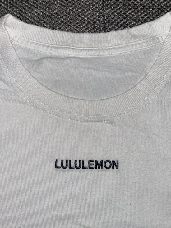 lululemon athletica Tops - Lululemon Embroidered White T-Shirt with Black Logo